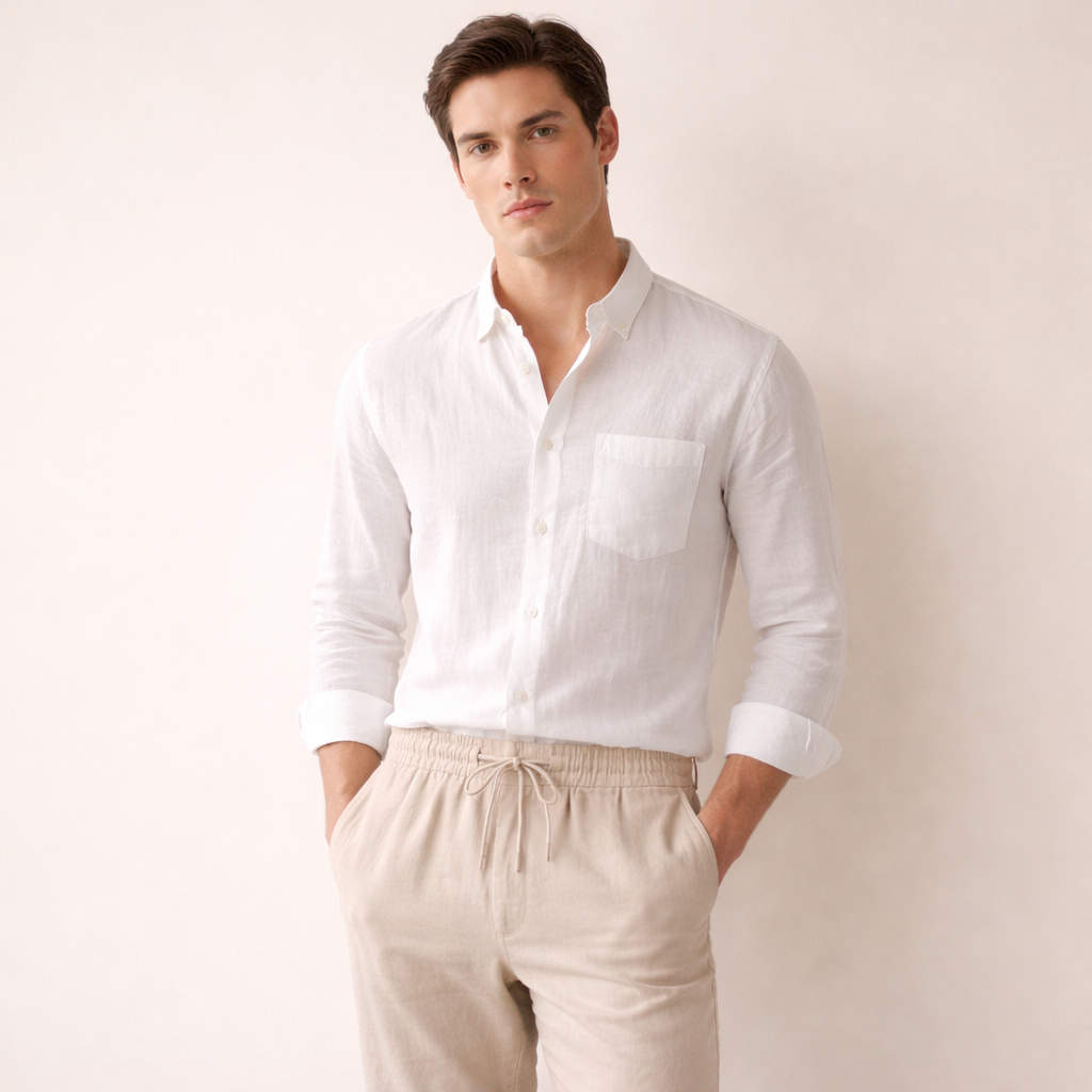 Linnen Rechte Pantalon met Knoopsluiting voor Heren