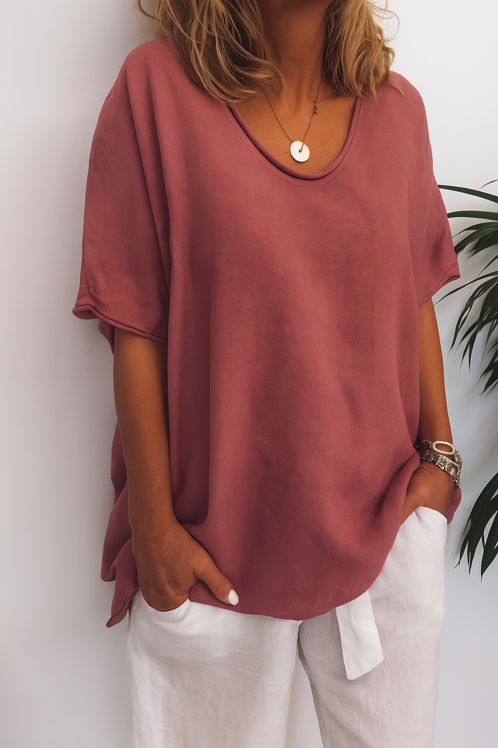 Oversized V-Hals T-Shirt voor Dames