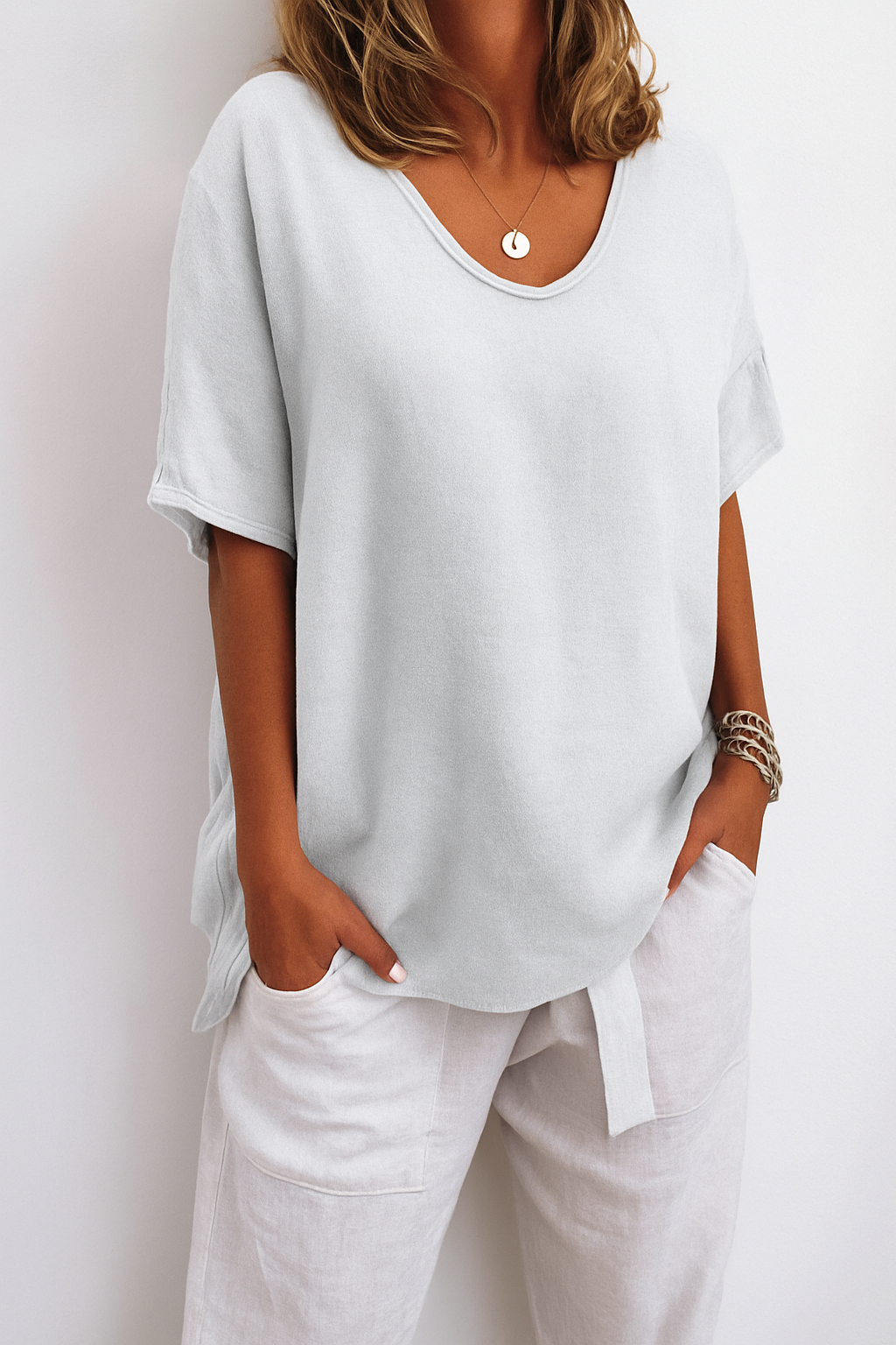 Oversized V-Hals T-Shirt voor Dames