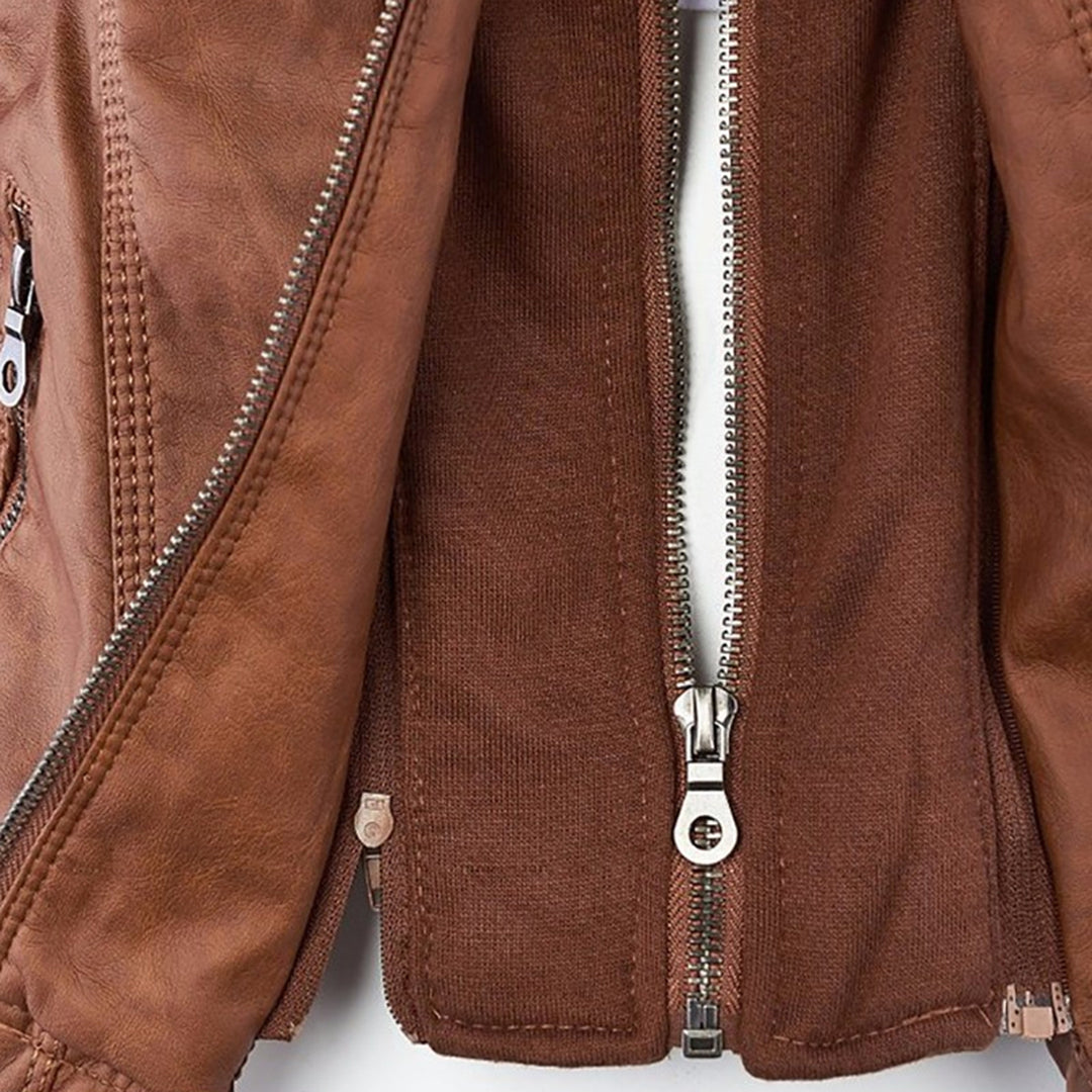 Raffaele | Zip-Up Leren Jas met Capuchon voor Dames
