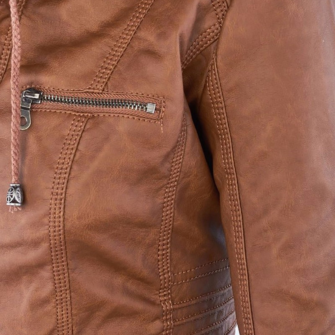 Raffaele | Zip-Up Leren Jas met Capuchon voor Dames