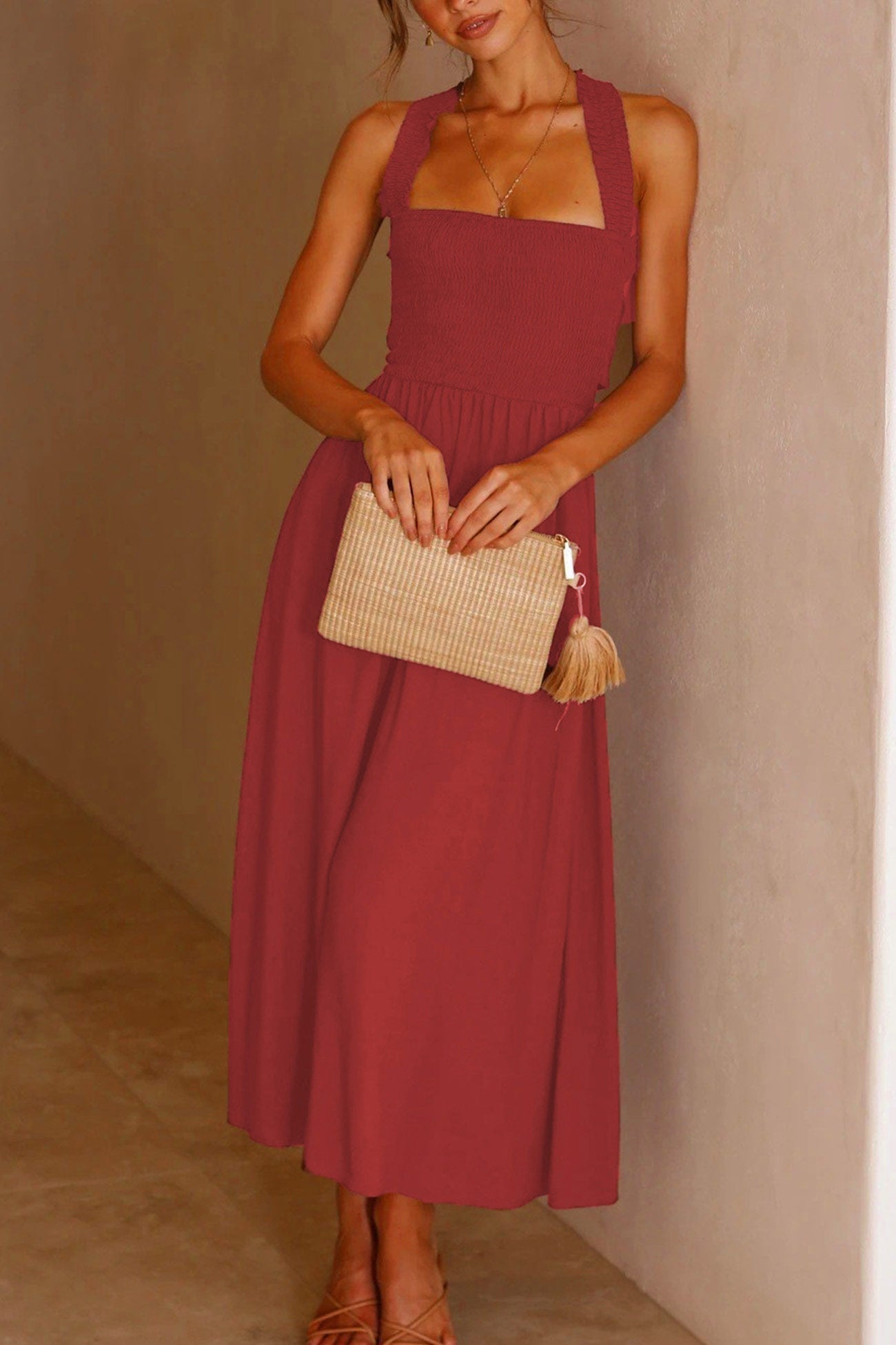 Halternek Midi Jurk met Strikdetail voor Dames