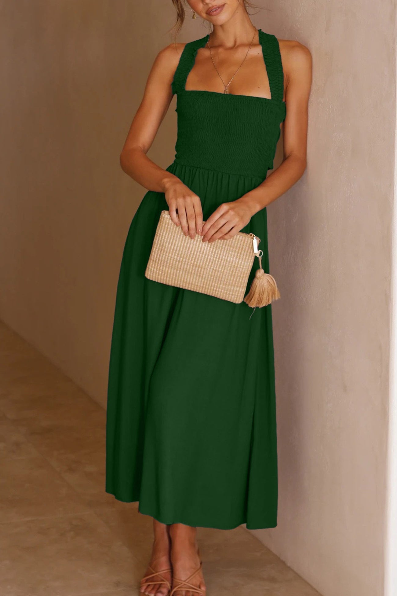 Halternek Midi Jurk met Strikdetail voor Dames