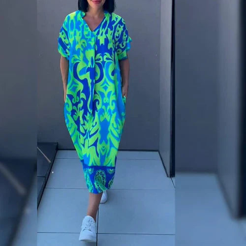 Midi Kaftan Jurk met V-Hals voor Dames