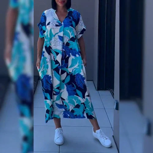 Midi Kaftan Jurk met V-Hals voor Dames