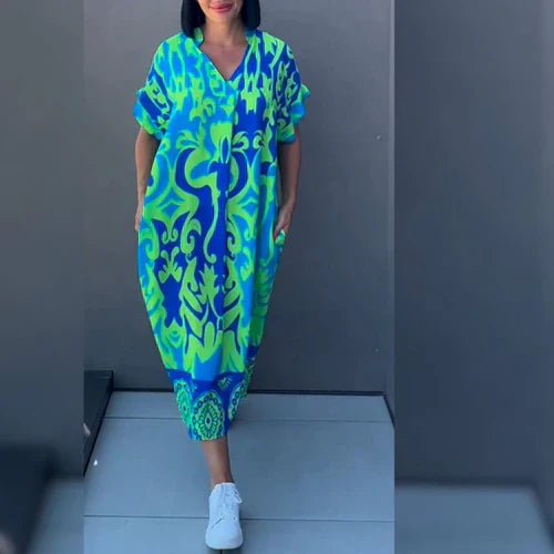 Midi Kaftan Jurk met V-Hals voor Dames