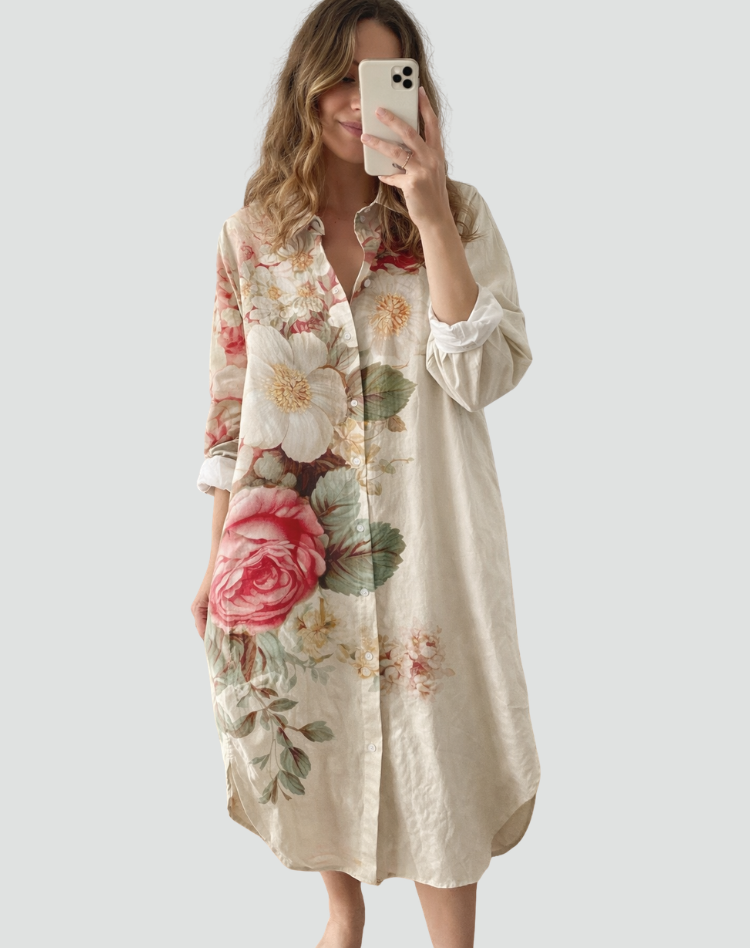 Bloemen Overhemd Jurk met Opstaande Kraag voor Dames