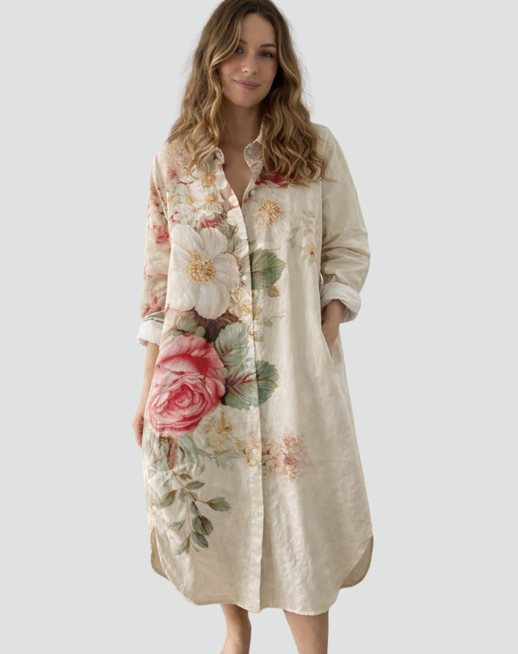 Bloemen Overhemd Jurk met Opstaande Kraag voor Dames