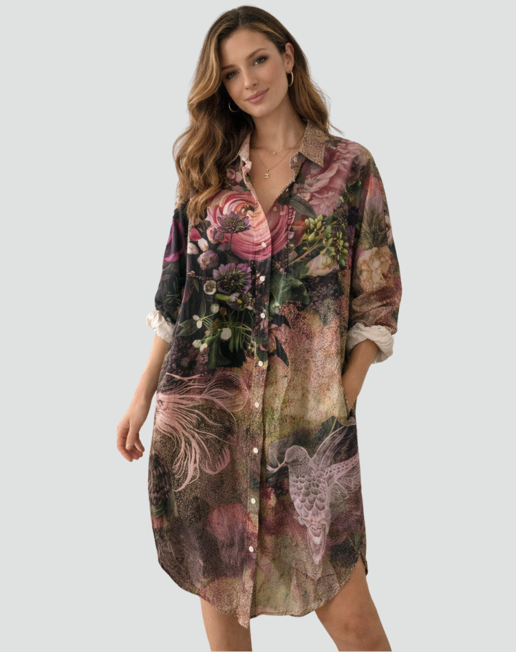 Bloemen Overhemd Jurk met Opstaande Kraag voor Dames