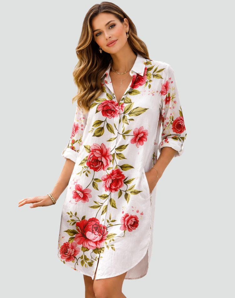 Bloemen Overhemd Jurk met Opstaande Kraag voor Dames
