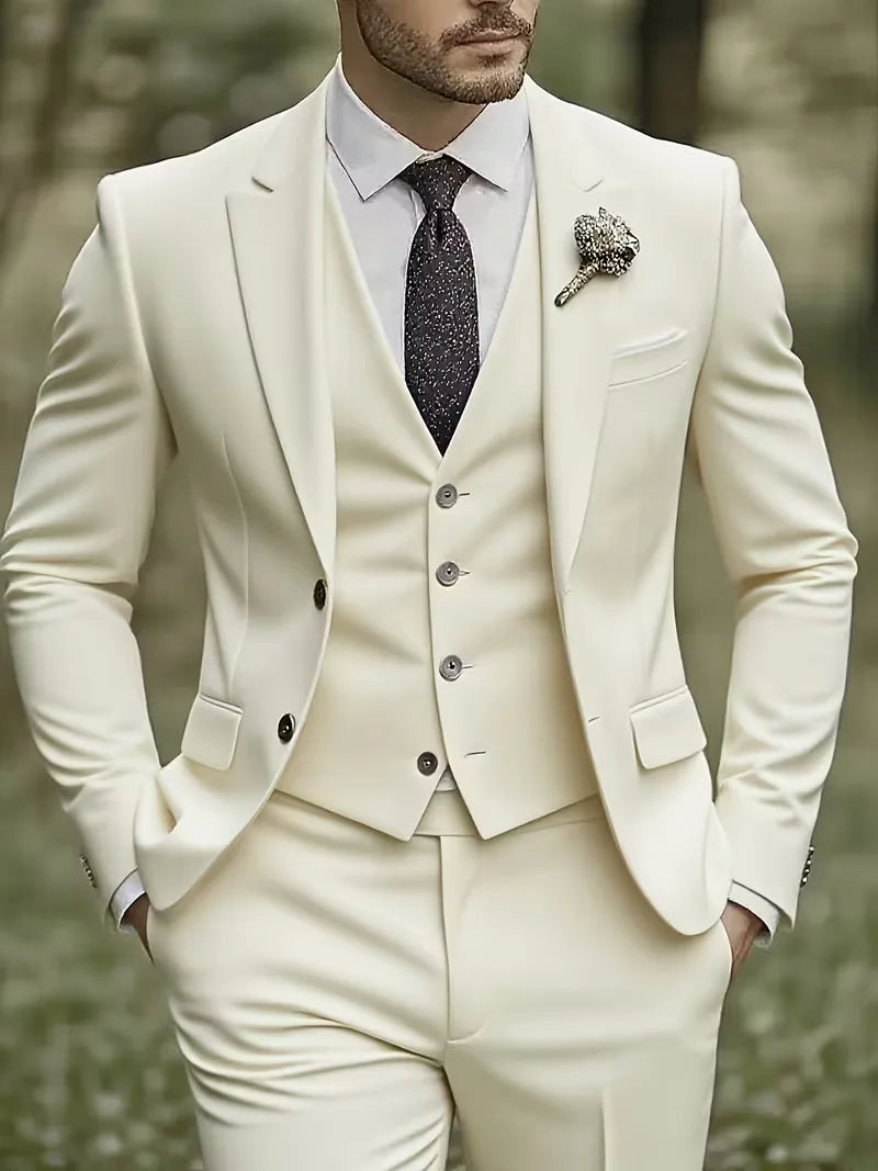 Slim Fit Driedelig Pak met Gilet en Notchkraag voor Heren