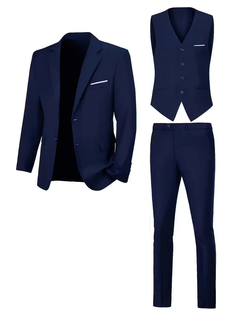 Slim Fit Driedelig Pak met Gilet en Notchkraag voor Heren