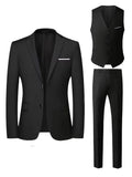 Slim Fit Driedelig Pak met Gilet en Notchkraag voor Heren