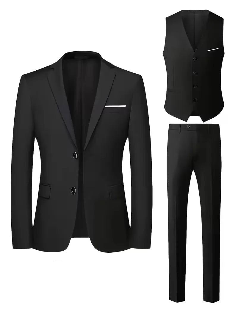 Slim Fit Driedelig Pak met Gilet en Notchkraag voor Heren