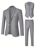Slim Fit Driedelig Pak met Gilet en Notchkraag voor Heren