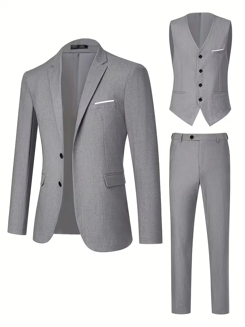 Slim Fit Driedelig Pak met Gilet en Notchkraag voor Heren