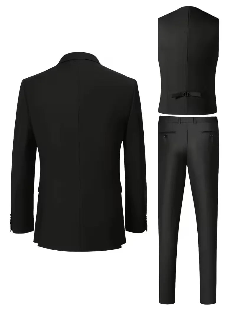 Slim Fit Driedelig Pak met Gilet en Notchkraag voor Heren