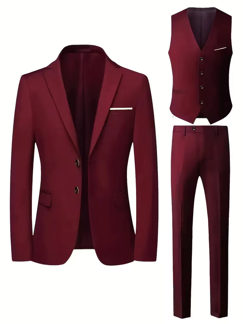 Slim Fit Driedelig Pak met Gilet en Notchkraag voor Heren