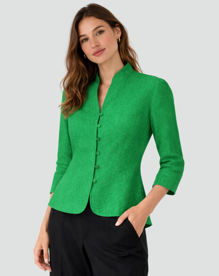 Linnen Blouse met Opstaande Kraag en Knoopsluiting voor Dames