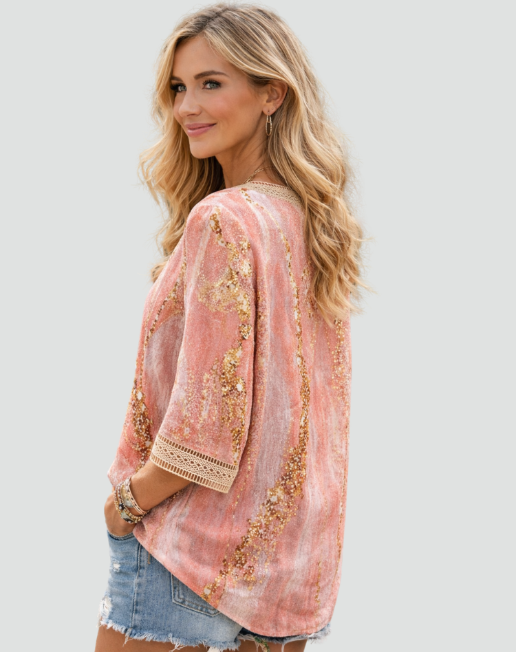 V-Hals Boho Blouse met Decoratieve Details voor Dames