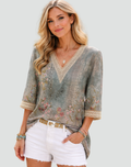 V-Hals Boho Blouse met Decoratieve Details voor Dames