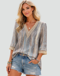 V-Hals Boho Blouse met Decoratieve Details voor Dames