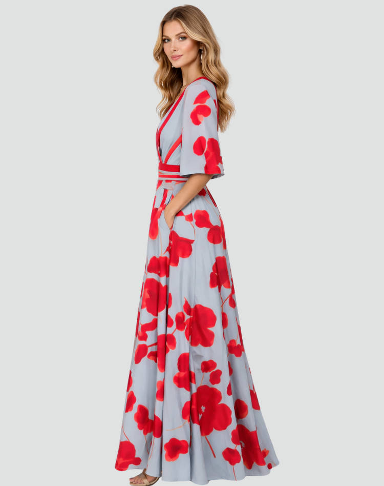 Bloemen Maxi Jurk met V-hals voor Dames