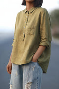 Linnen Oversized Blouse met Lange Mouwen voor Dames