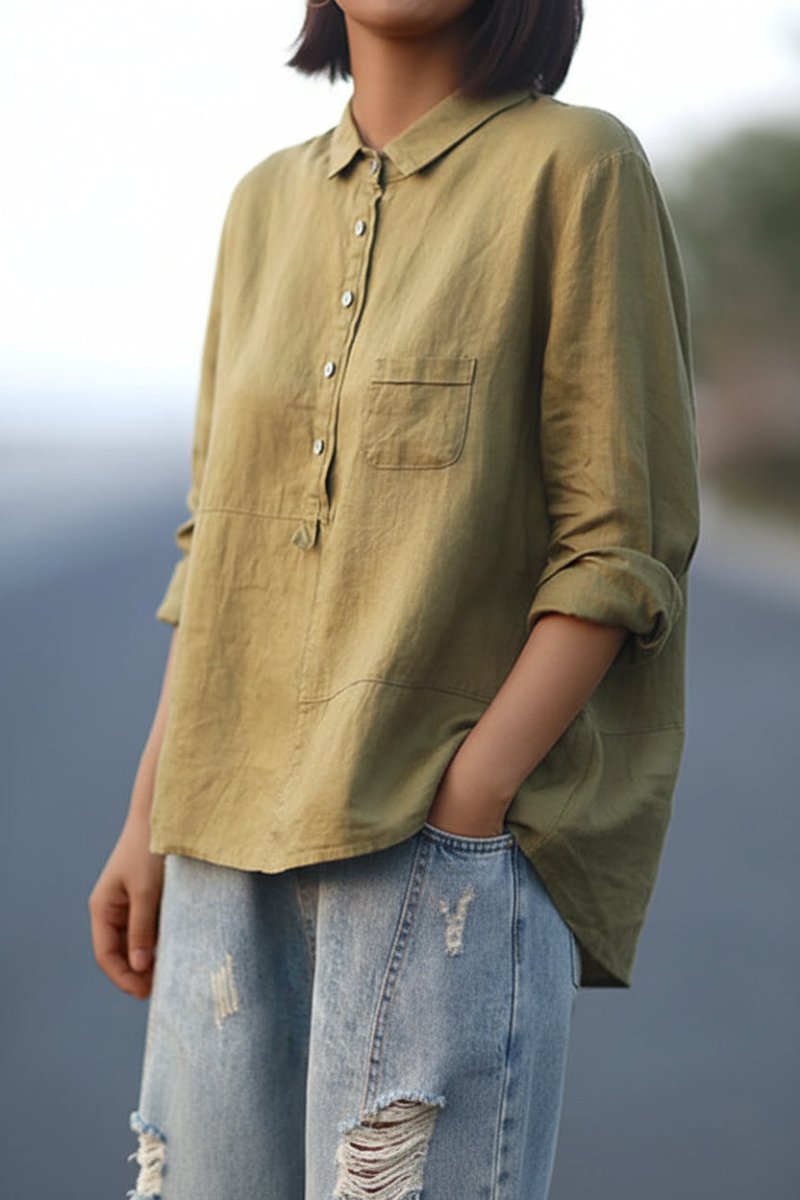 Linnen Oversized Blouse met Lange Mouwen voor Dames