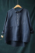 Linnen Oversized Blouse met Lange Mouwen voor Dames