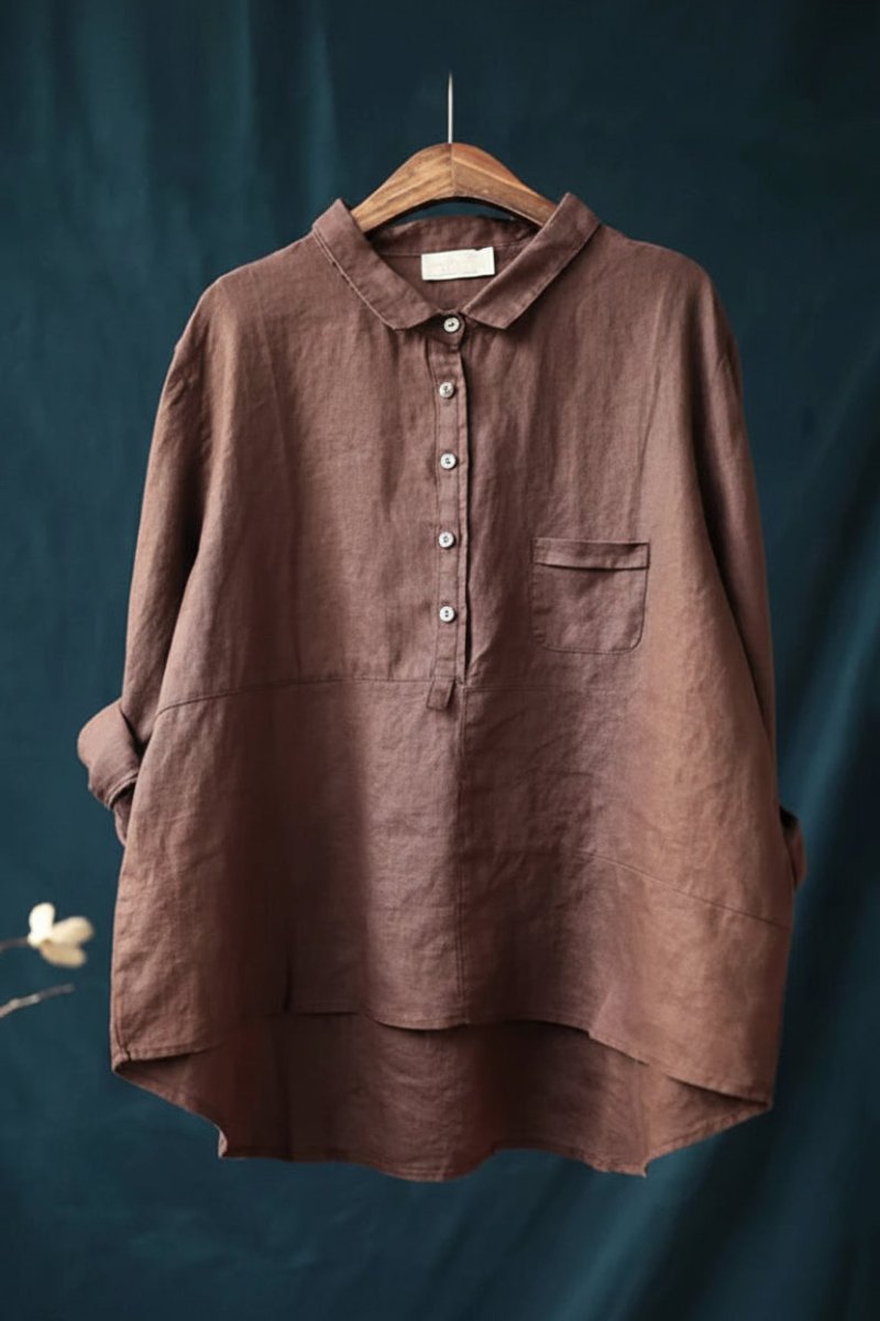 Linnen Oversized Blouse met Lange Mouwen voor Dames