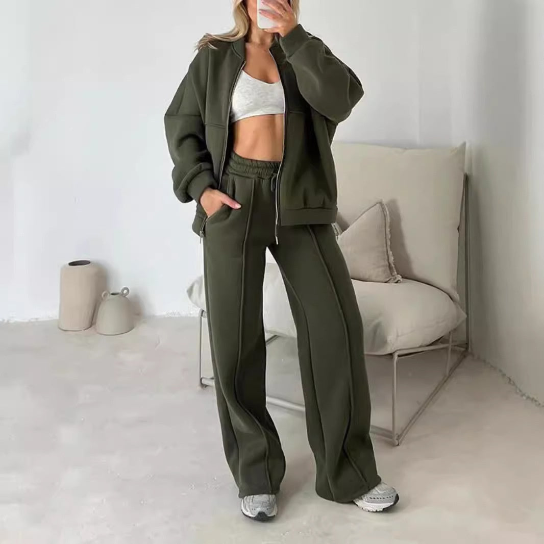Yuna | Gebreide Zip-Up Trui met Wijde Broek voor Dames