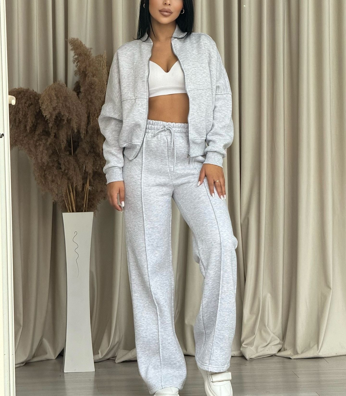 Yuna | Gebreide Zip-Up Trui met Wijde Broek voor Dames