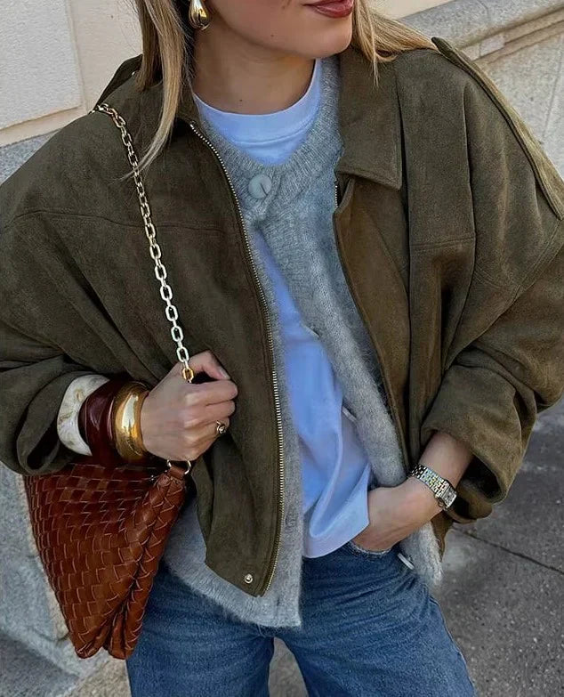 Suède Overshirt met Ritssluiting voor Dames