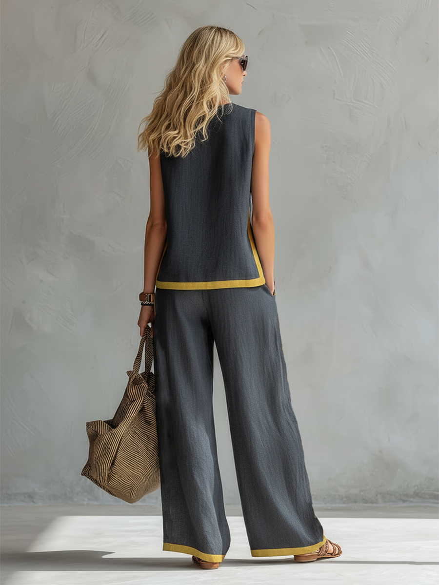 Tweedelige Set met Mouwloze Top en Wijde Broek voor Dames