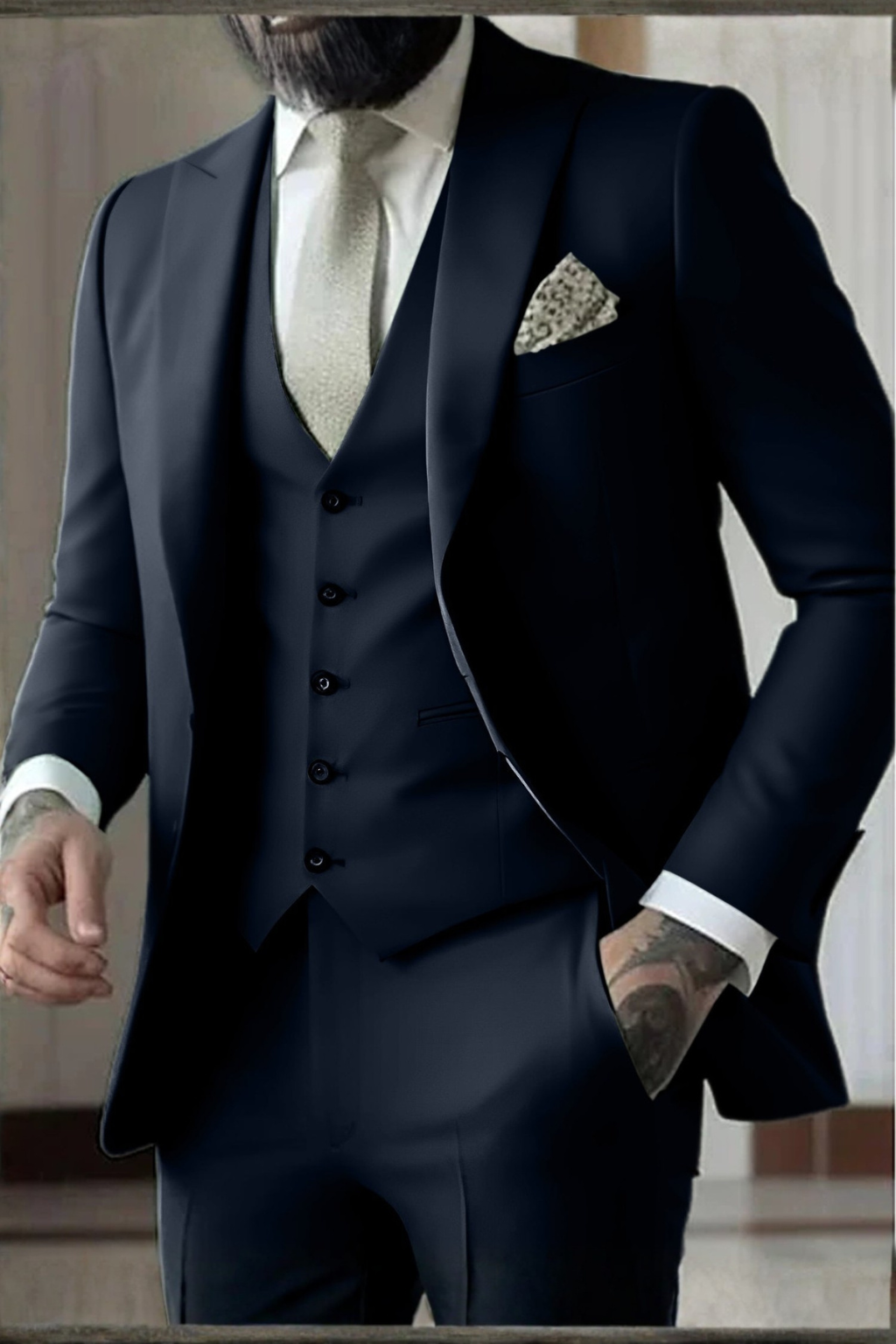 Slim Fit Driedelig Pak met Reverskraag voor Heren
