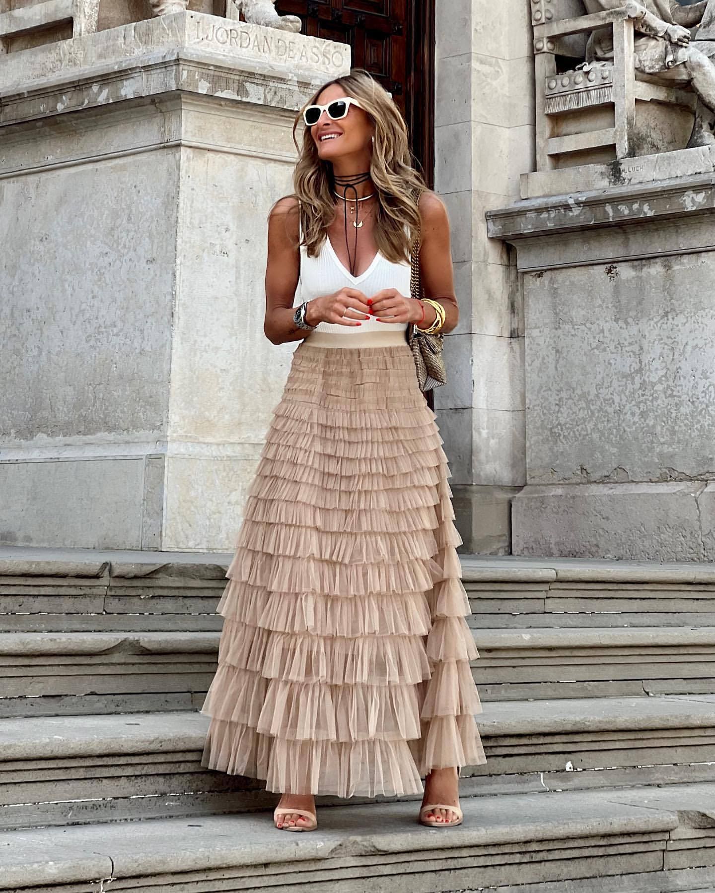 Tule Maxi Rok met Elastische Tailleband voor Dames