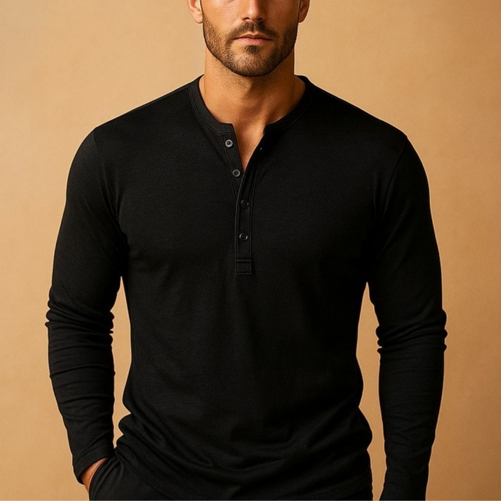 Henley Shirt met Lange Mouwen en Knoopsluiting voor Heren