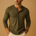 Henley Shirt met Lange Mouwen en Knoopsluiting voor Heren