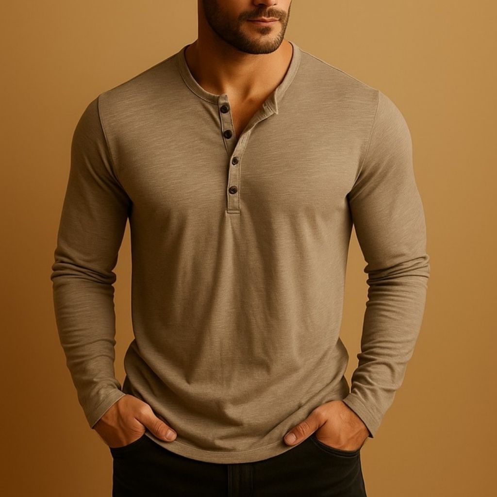 Henley Shirt met Lange Mouwen en Knoopsluiting voor Heren