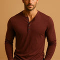 Henley Shirt met Lange Mouwen en Knoopsluiting voor Heren