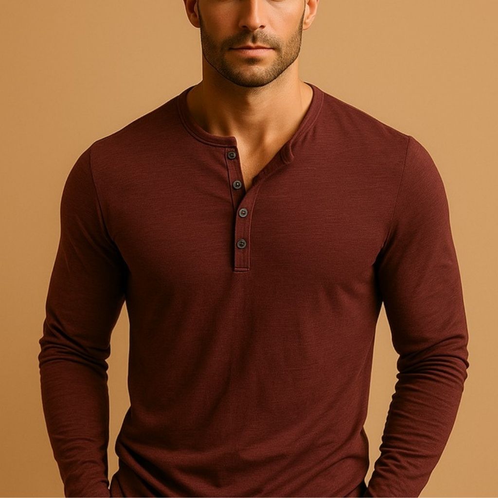 Henley Shirt met Lange Mouwen en Knoopsluiting voor Heren