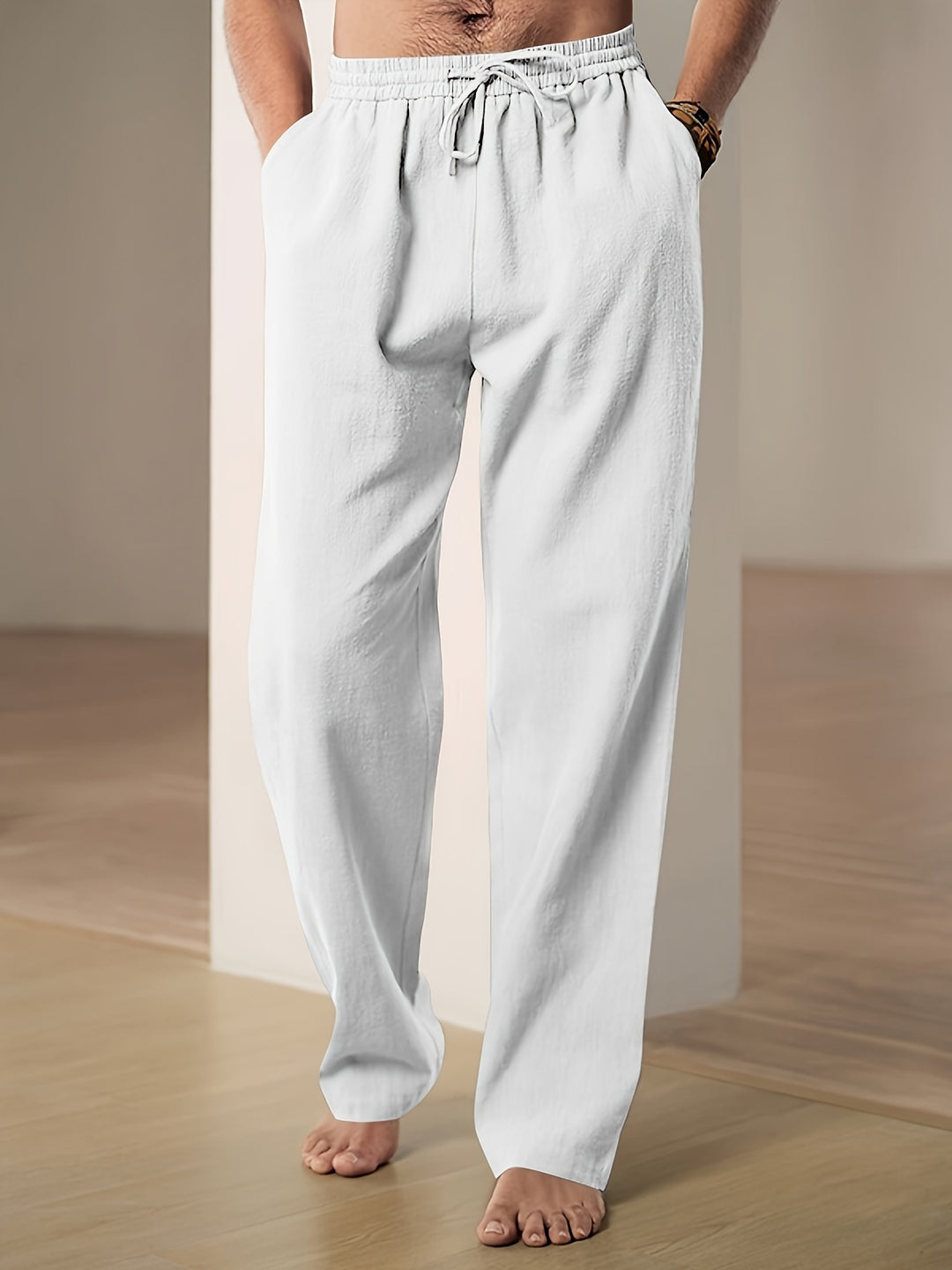 Linnen Rechte Pijp Pantalon met Trekkoord voor Heren