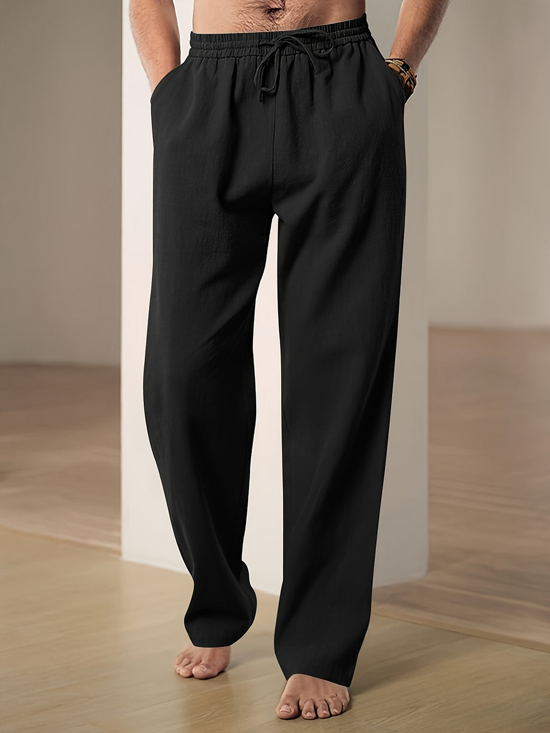 Linnen Rechte Pijp Pantalon met Trekkoord voor Heren