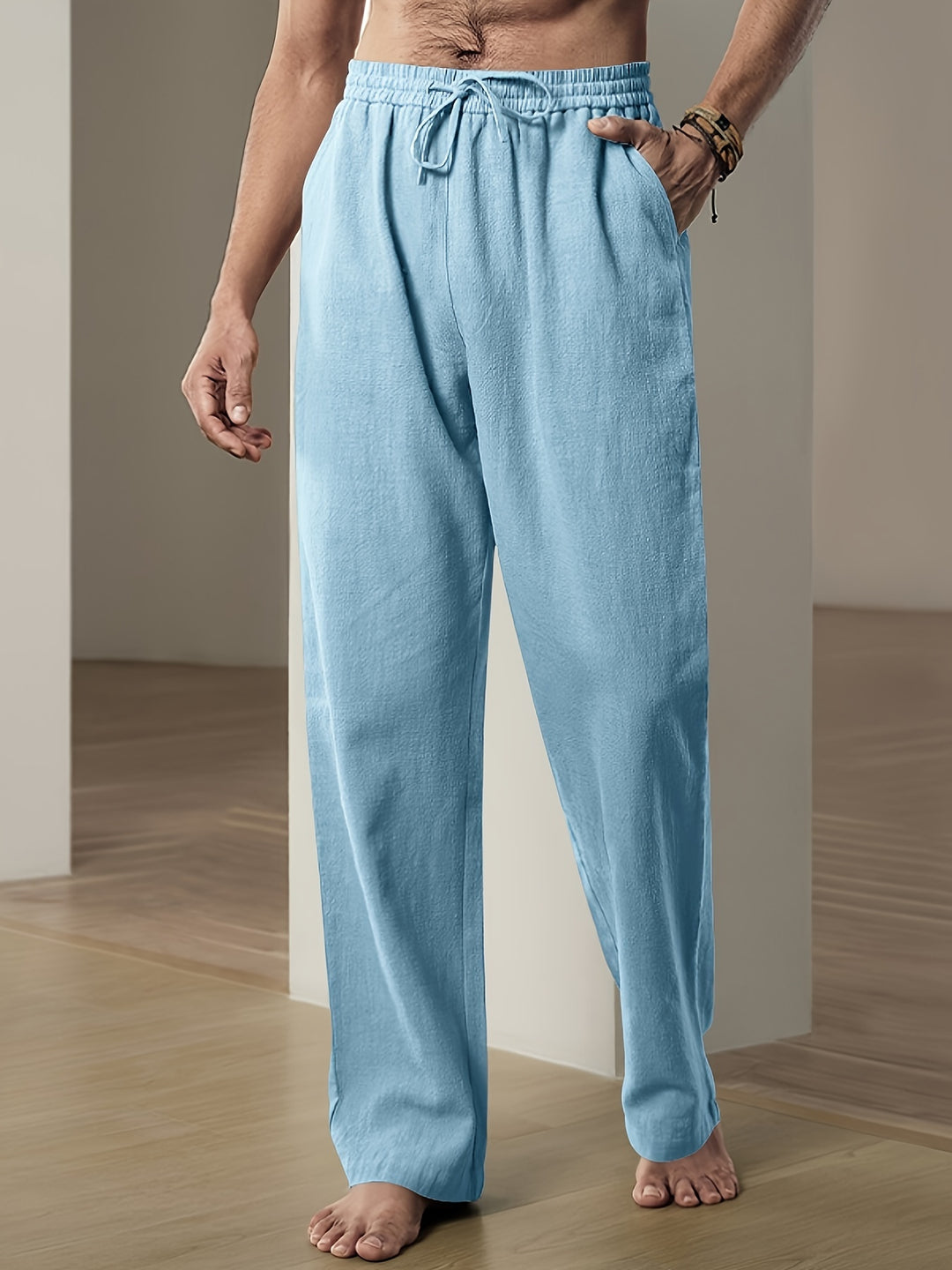 Linnen Rechte Pijp Pantalon met Trekkoord voor Heren