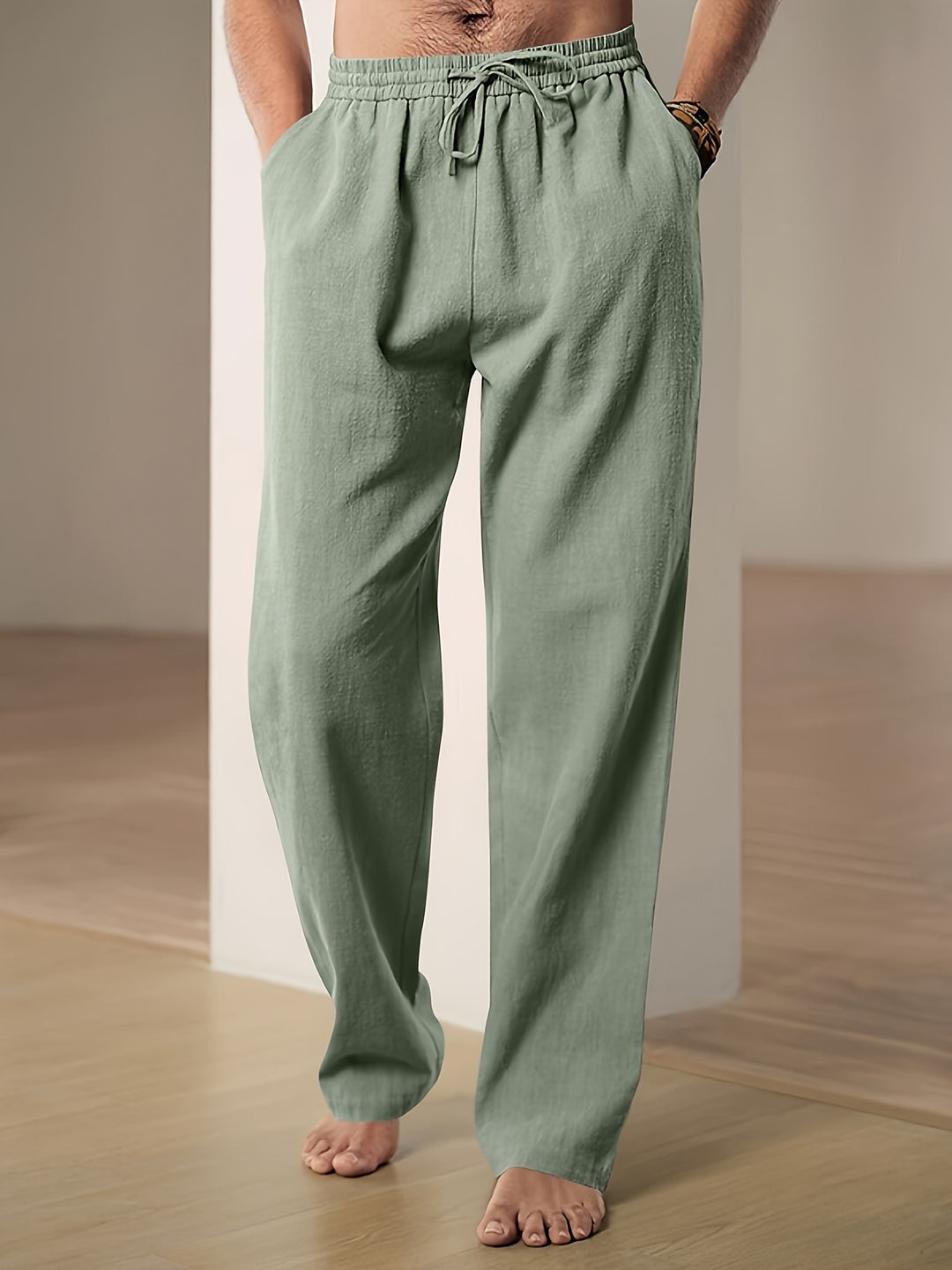Linnen Rechte Pijp Pantalon met Trekkoord voor Heren