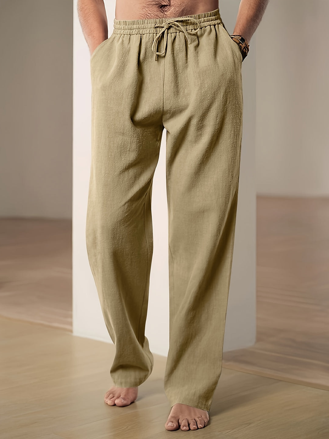 Linnen Rechte Pijp Pantalon met Trekkoord voor Heren
