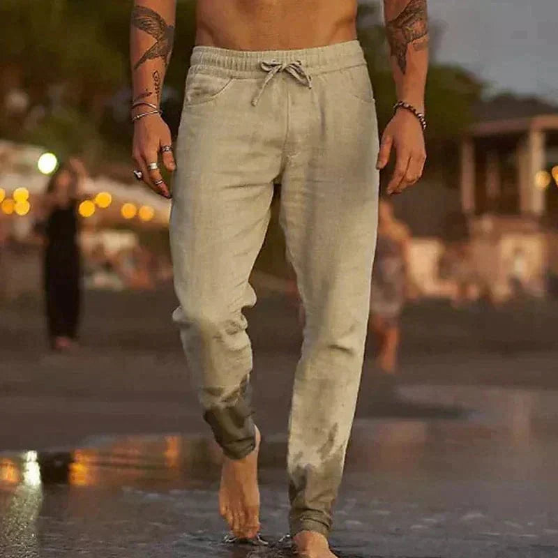 Linnen Rechte Pantalon met Steekzakken voor Heren