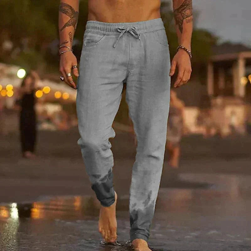 Linnen Rechte Pantalon met Steekzakken voor Heren