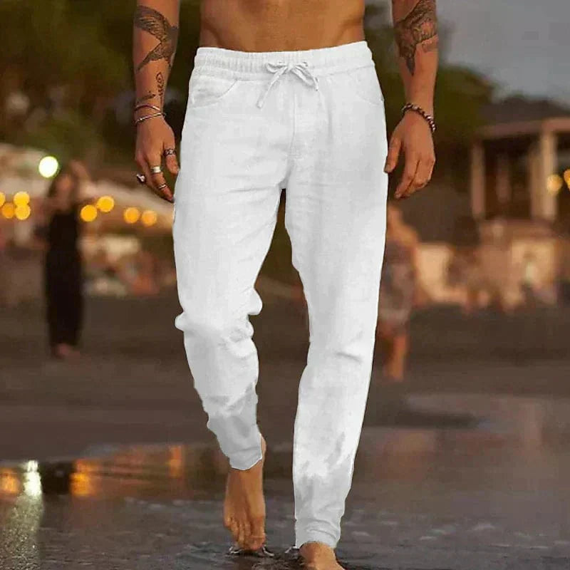 Linnen Rechte Pantalon met Steekzakken voor Heren